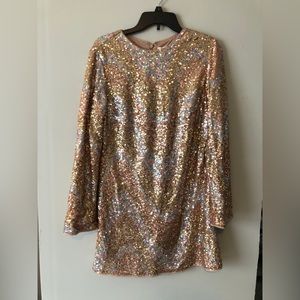 h&m rose gold sequin mini dress with sleeves
